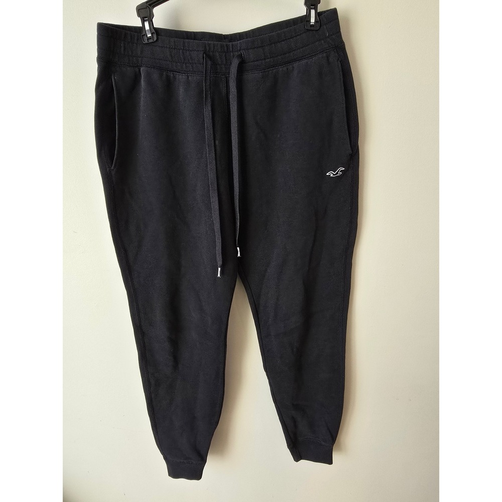 Hollister Black Jogger‎ Sweatpants Medium Drawstring Logo Pocket Casual